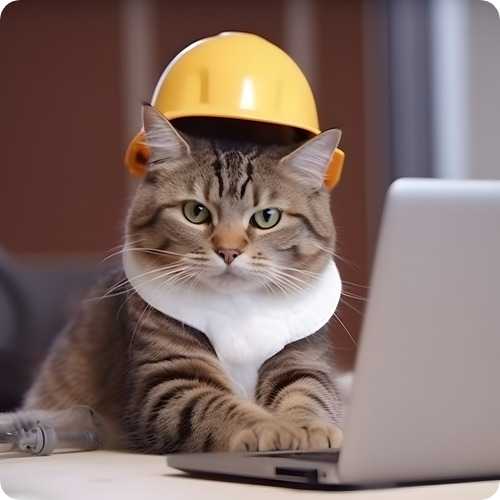 gato trabajando en la página en construcción