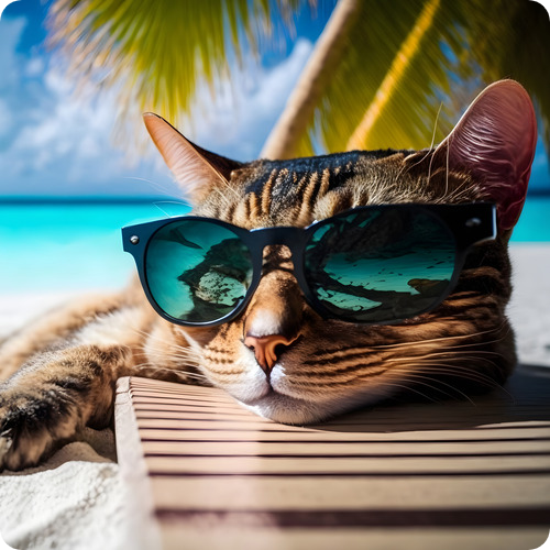 gato del chill en la playa