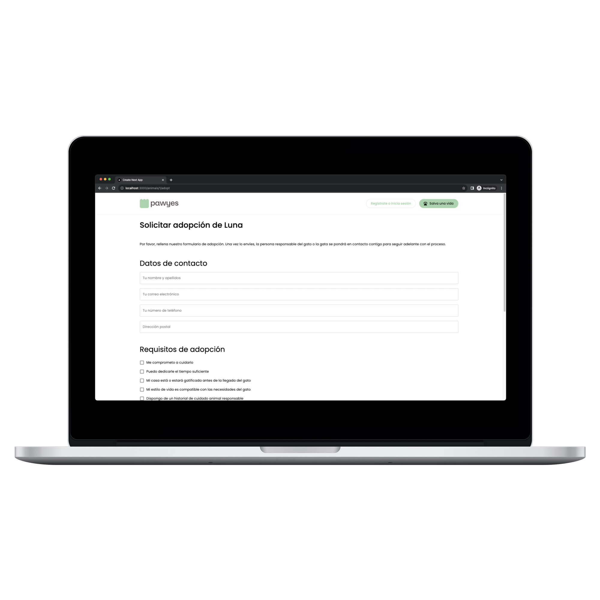 Pawyes Adopt Escritorio - Solicitud de adopción